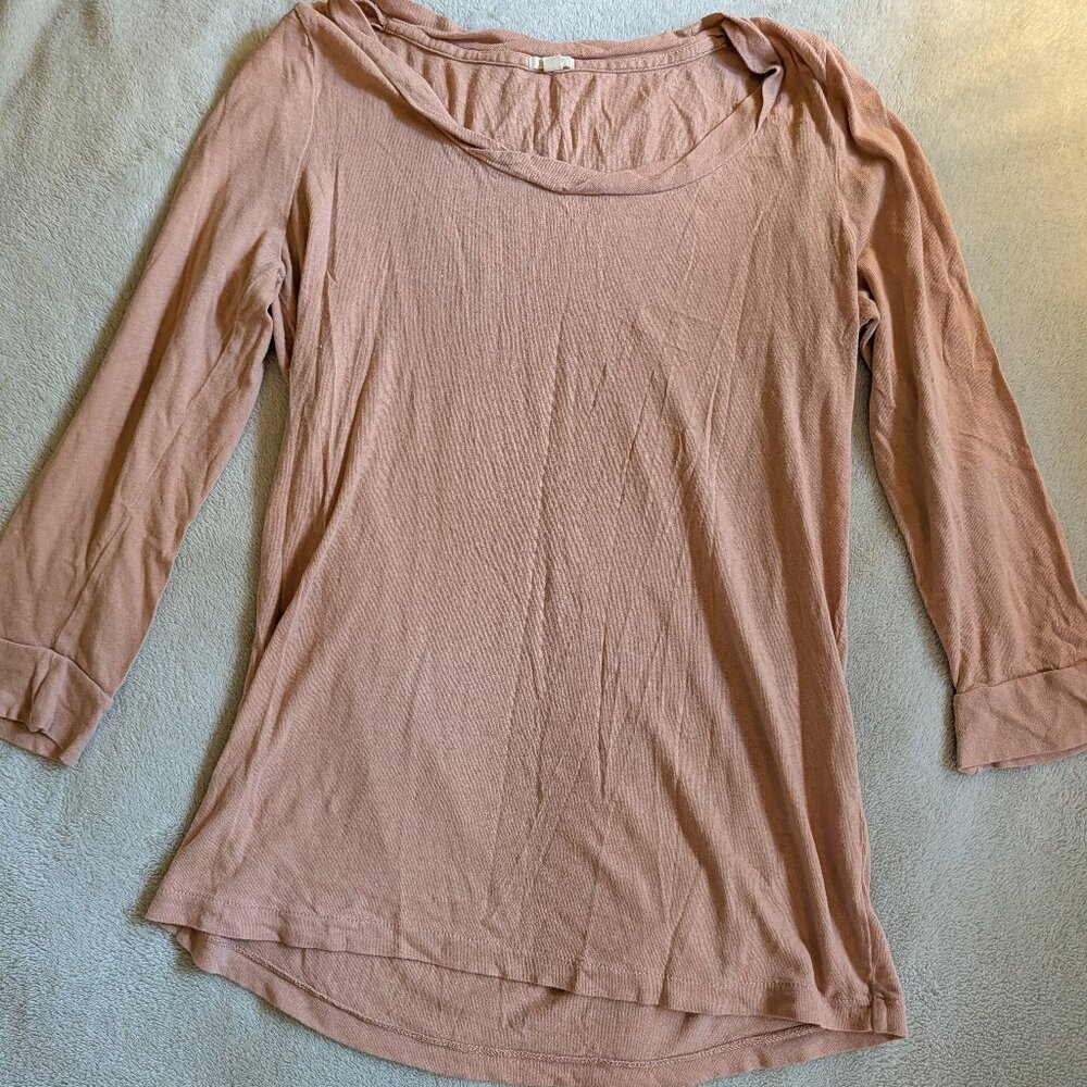 WOMEN'S J CREW SHIRT Medium M Mid Length Long Sleeve Peach Beige Tee T Soft